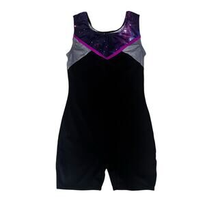 More Than Magic Purple Silver Black Shorts Leotard Size M (7/8)